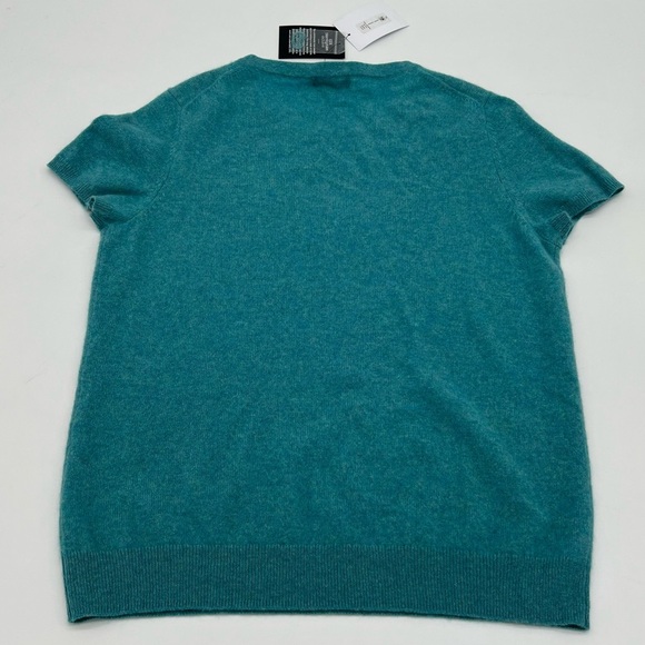 C by Bloomingdale’s 100% 2-Ply Cashmere Short Sleeve Sweater – XL – Marled Teal - Picture 7 of 7